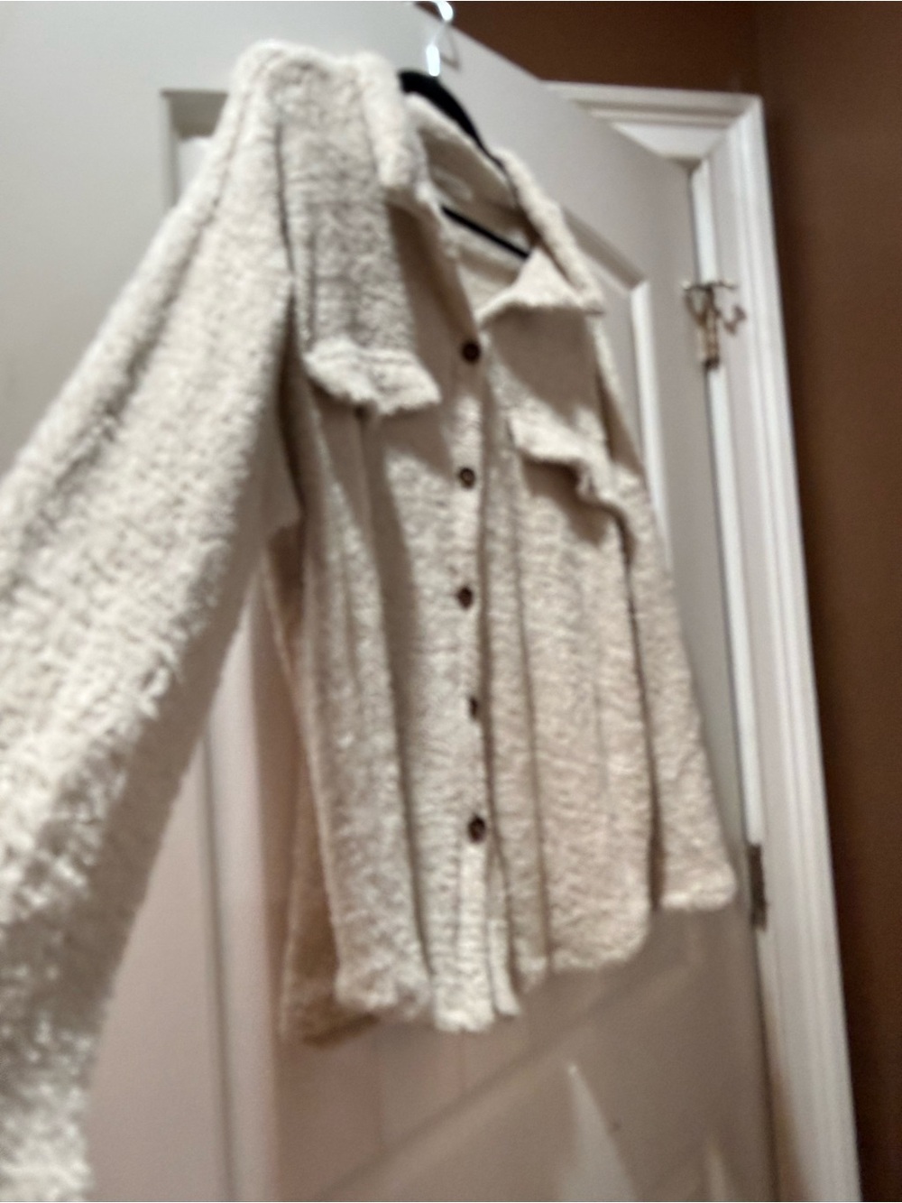BUCKETLIST Cream Teddy Shacket with Button Front - Picture 3 of 6